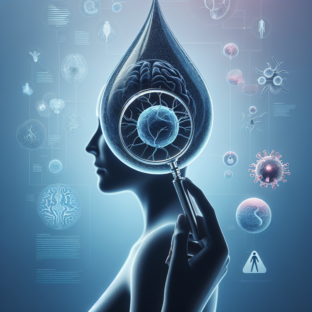 Create a photorealistic image for an article which focuses on understanding ALS in women. The picture should prominently feature a magnifying glass over a water droplet, symbolizing the hidden water risks associated with ALS. The image background could incorporate elements of neurological imagery such as brain diagrams or neurons to signify its relation to ALS. In addition, include a representation of a woman, either as a silhouette or abstract figure, to signify the focus on women. Apply a soothing color palette with emphasis on cool blues and purples to create a sense of calm and insight.