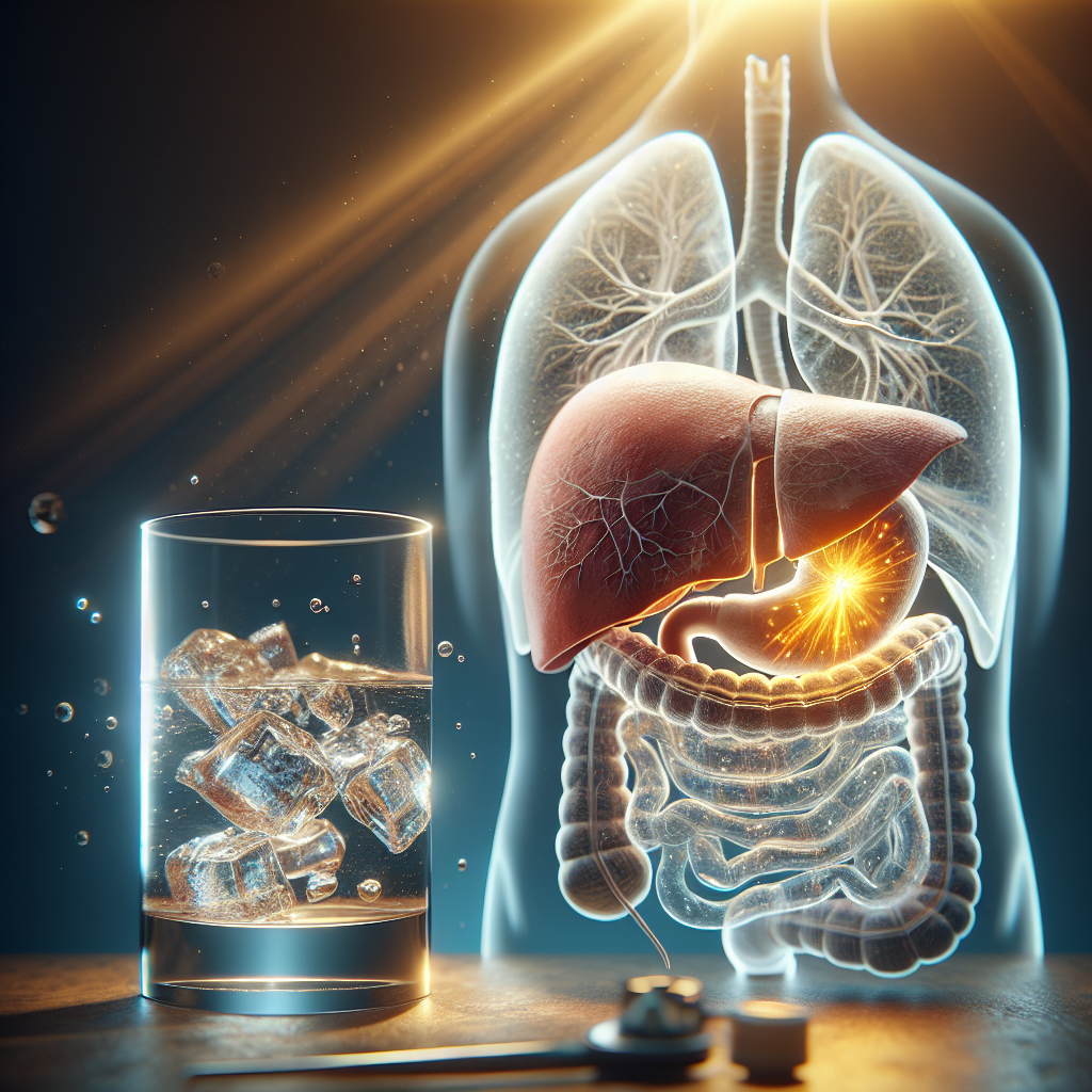 Generate a high-quality, photorealistic image representing an abstract concept. The concept is about the 'Acute Liver Failure due to Consumption of Real Water'. This could be illustrated with an image that juxtaposes a glass of clear, fresh water and an anatomical diagram of a distressed liver. The scene illuminated with natural lighting and soft shadows, stressing the shocking findings, with the text 'Shocking Findings Revealed' layered over the image. Note: The 'Real Water' reference is hypothetical and doesn't allude to any specific brand or product in reality.