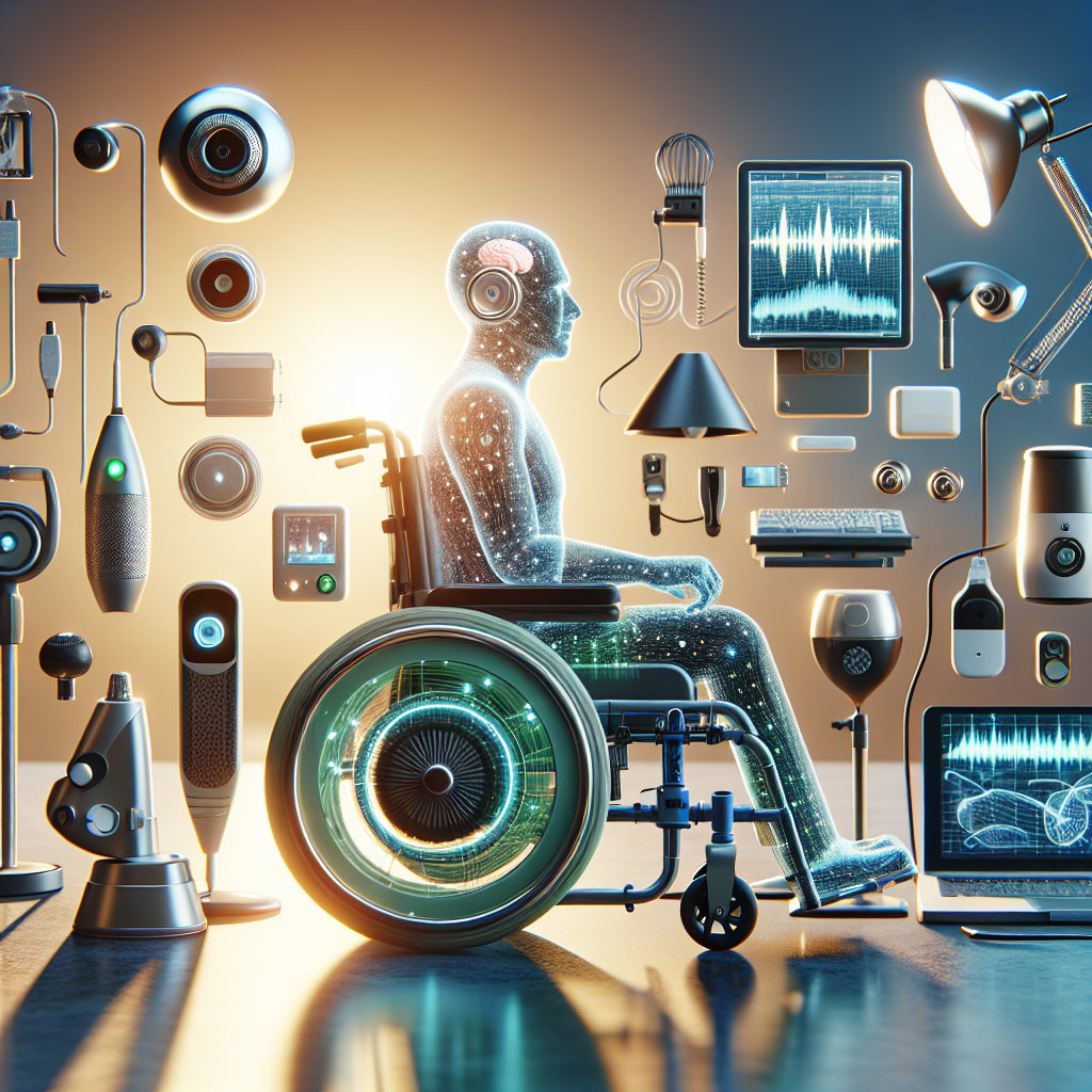 A visually detailed showcase of ALS Technology Aids designed to foster easier independence. The image should include a variety of innovative devices such as computer systems that use eye-tracking, voice amplification systems, and customizable power wheelchairs. Use natural lighting to bring out the details and soft shadows to add depth to the picture. Highlight how these assistive technologies can substantially improve the quality of life, giving an overall semblance of hope and empowerment. Make sure the image exudes a sense of high-quality and photorealism.