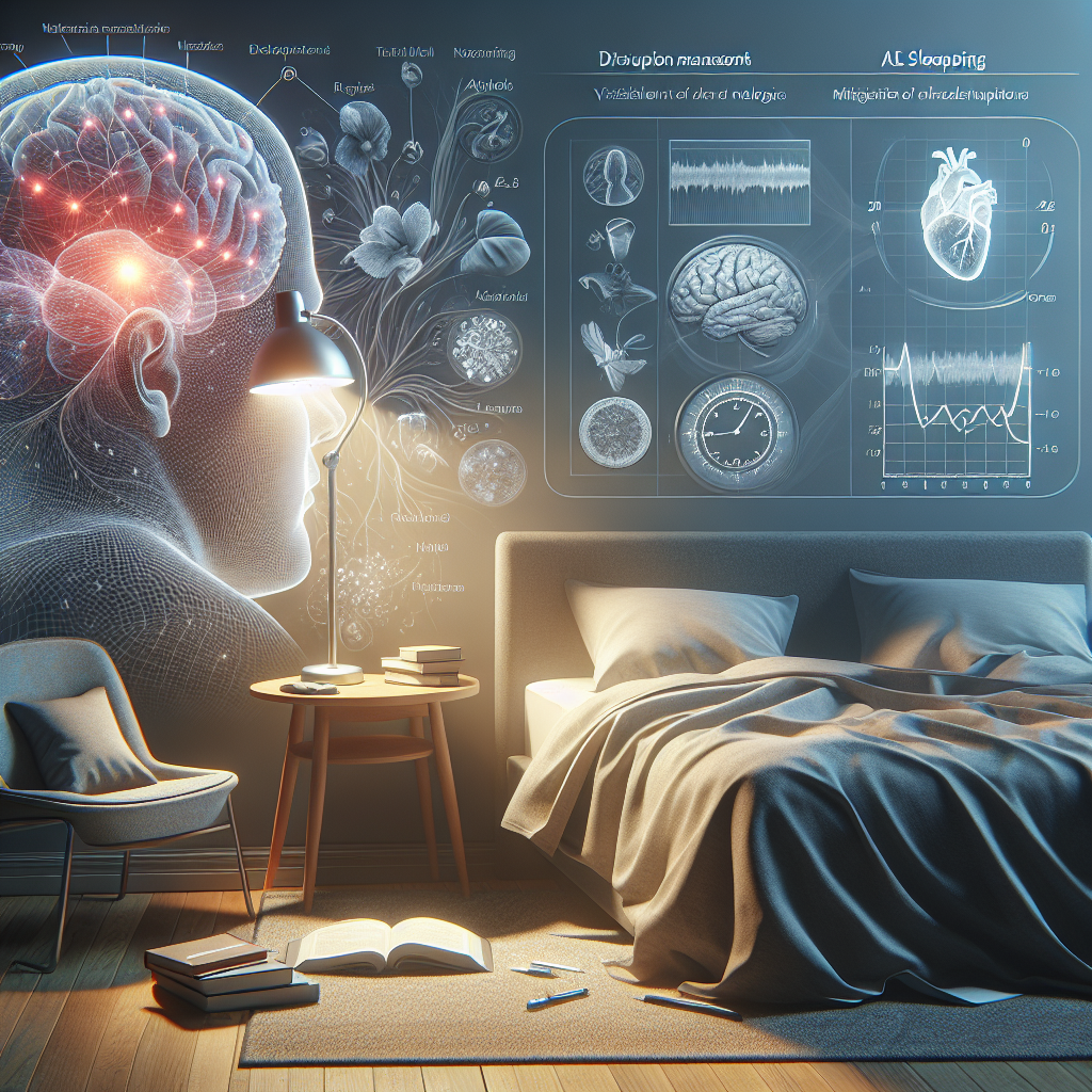 Create a highly detailed and photorealistic image portraying the concept of sleep disruption management. The sleeping environment should be peaceful and tranquil, using natural lighting to create a calm ambiance with soft shadows. Include visualization of a sleep schedule to emphasize management and mitigation of ALS risk in terms of sleep disruptions. Additionally, incorporate scientific references such as a book on neurology and an illustration of the brain for a comprehensive depiction.