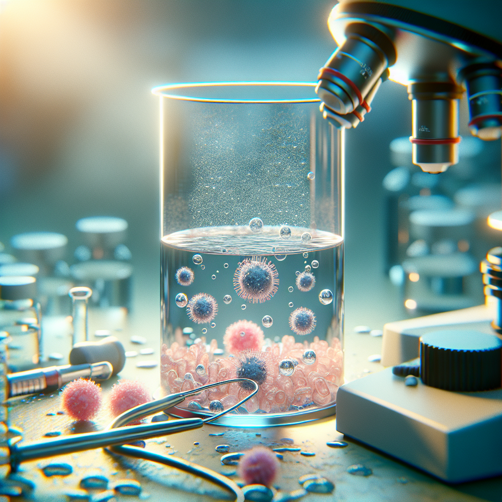 Generate a high-quality, photorealistic image illustrating the alarming discovery concerning hepatitis linked to neurotoxic agents in water. The image should depict a water sample containing these hidden dangers under a microscope, revealing tiny pathogens. The whole scene should be illuminated by natural light resulting in soft shadows.