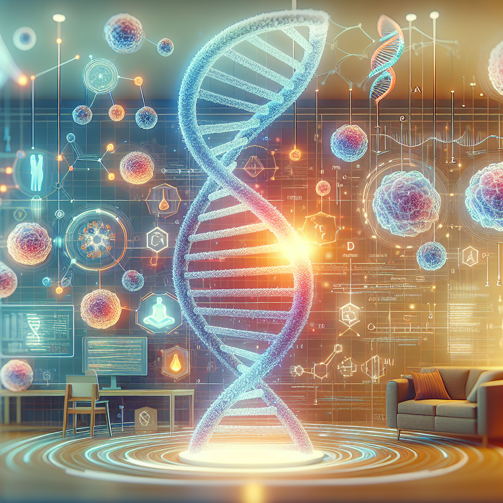 Design a scientifically stylized image representing 'Spatial Transcriptomics'. The visualization should contain an illuminated DNA double helix, symbolic representations of RNA sequences in multiple colors and indications of bioinformatics processing (like 3D models, structures, codes, or mathematical equations). The setting should be comfortable and softly lit, suggesting an effortless process. Do not display any real people or likenesses, instead the focus should be entirely on the abstract representation of the scientific process at work in 'unlocking cancer secrets'.