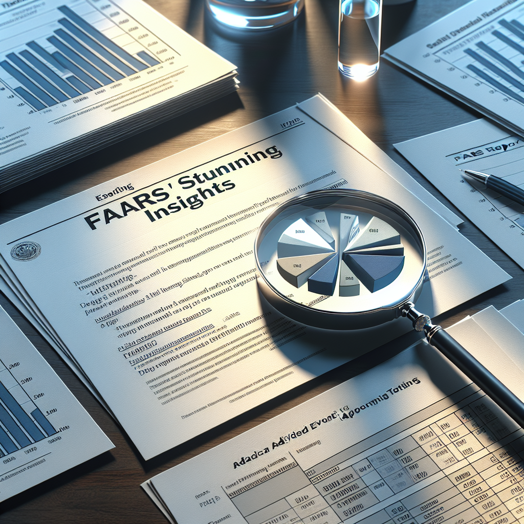 Create a photorealistic image demonstrating natural lighting and soft shadows, themed around FAERS Reporting. The scene could include a desktop environment with printed reports, charts and graphs laid out, detailing FDA adverse event data. Additionally, show a magnifying glass emphasizing certain areas on the reports to illustrate 'Stunning Insights.' Please ensure the documents contain statistical data charts, but no specific readable text or identifiable personal information.