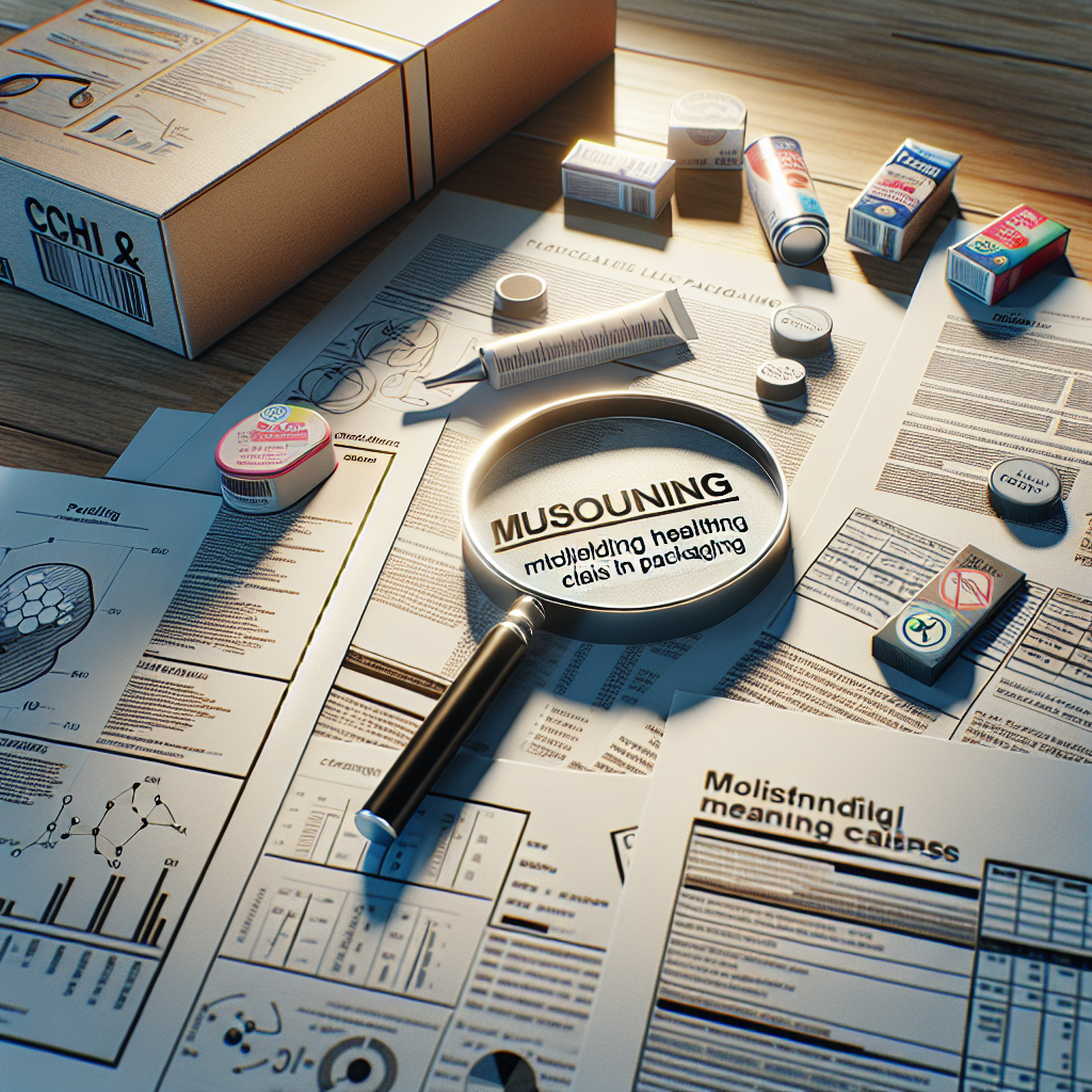 A photorealistic image showcasing a scene related to the uncovering of misleading health claims in packaging. This scene should involve scientific material and documents spread across a table, which include graphs, charts, and reports. It should also involve a magnifying glass, using which delicate details in the packaging material's labels are being studied. Natural lighting should be used along with soft shadows to add depth and realism.