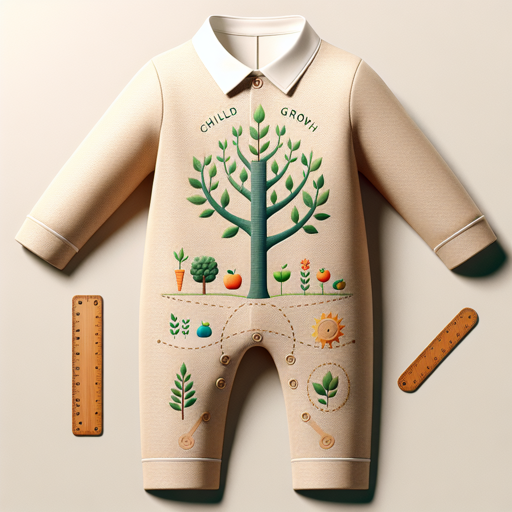 Generate a photorealistic image with natural light and soft shadows, featuring a toddler's suit that makes reference to child growth and development. The suit should be designed in an elegant yet playful manner, resonating with a youthful vibe. The design could incorporate elements associated with growth, such as trees or rulers, and elements of nourishment and health, such as fruits or vegetables. Remember to keep it tasteful and appropriate for toddlers. Please note that this is a creative interpretation, not a product from any specific brand.