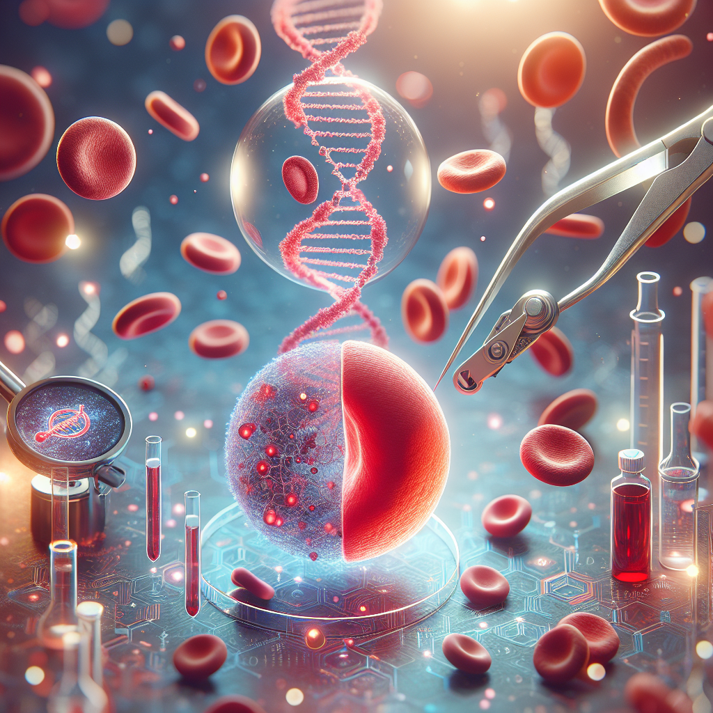 Beautiful and crisp visual representation of the concept of gene therapy advancements for the treatment of sickle cell disease. The scene blends elements of biomedical science and DNA manipulation, particularly via CRISPR technology. In focus would be a microscopic view of a regular red blood cell alongside a sickle-shaped one, surrounded by high-tech laboratory equipment and DNA helix strands, with molecular structures being cut and repaired using the CRISPR tool. All details glow under soft, natural lighting creating a thoughtful contrast of cutting-edge science in the gentle warmth of nature's light.