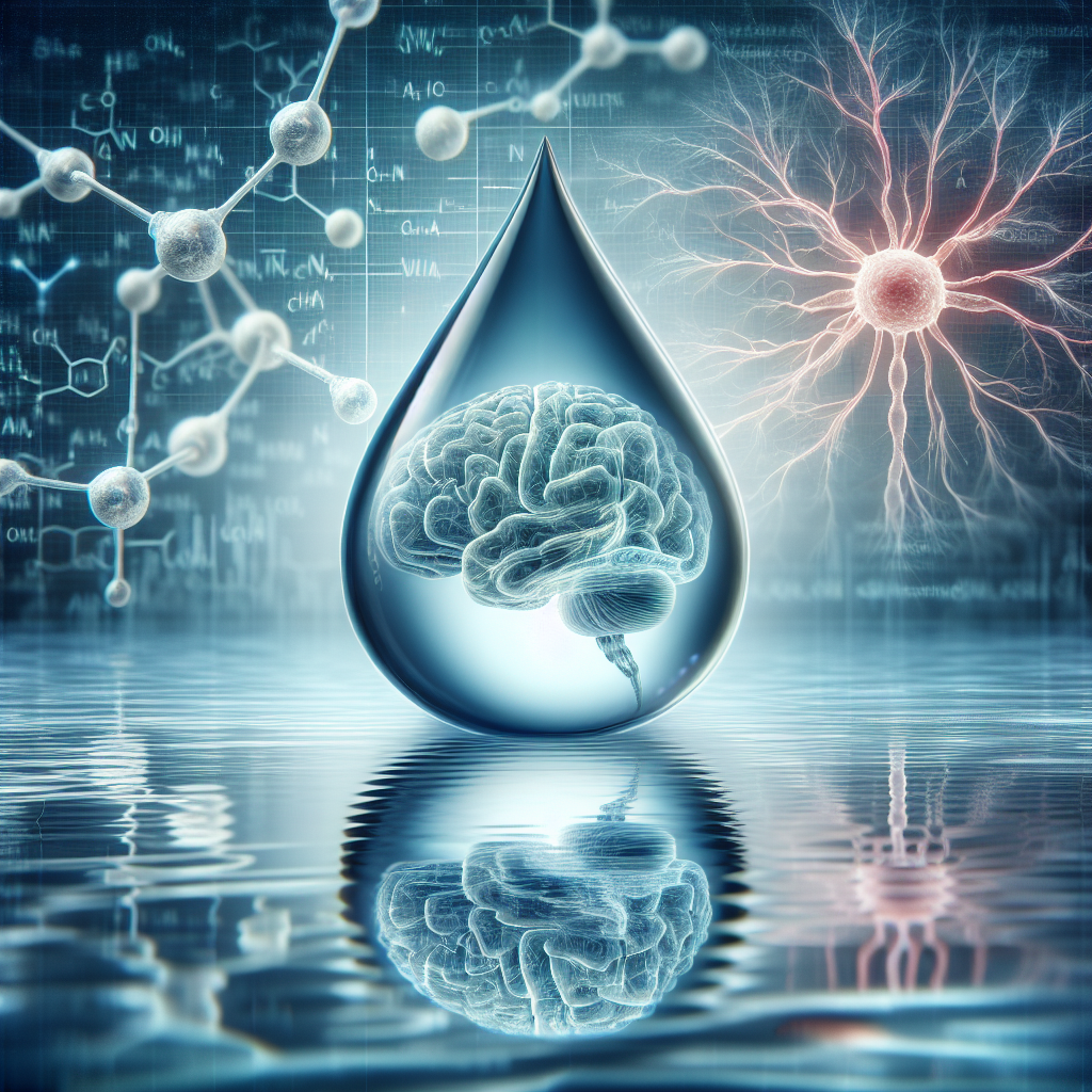 An abstract representation of a scientific article on the connection between neurotoxic water and ALS Outbreak. The image should contain a pristine water droplet representing clean water, and within its reflection, show a subtle representation of a brain neuron slowly getting distorted or disintegrated, symbolizing the neurotoxic effect. The backdrop should hint at a scientific text or molecular structures. Please ensure the tone of the image conveys the seriousness and outbreak aspect of the situation.