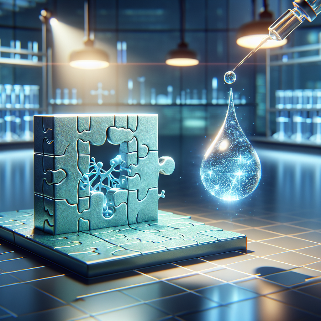 An image showing a symbolic representation of ALS (Amyotrophic lateral sclerosis) in the form of a 3D puzzle piece midway in assembly. Adjacent to the puzzle, a droplet of water is hovered, symbolizing proximity. This water droplet dramatically sparkles, indicating a stunning discovery. The background is a serene, well-lit lab environment, signifying cutting edge scientific research. The elements are meticulously arranged to support the theme of the article: 'ALS Basics: Stunning Discovery on Water Proximity Impact'. The image must convey a sense of hope and breakthrough in ALS research.