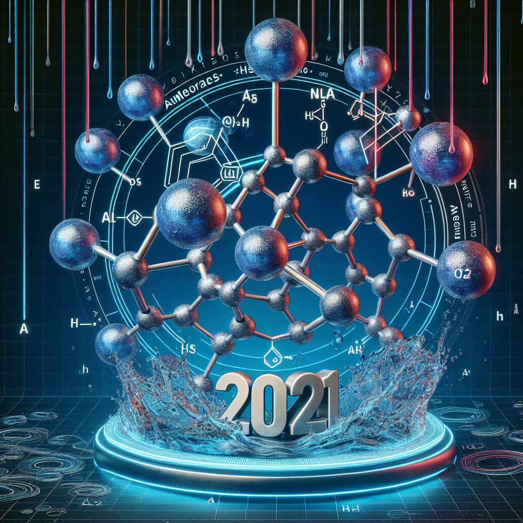A striking visual representation of hope and medical breakthroughs concerning Amyotrophic lateral sclerosis (ALS). Depict a three-dimensional molecule model to symbolize the potential cure for ALS, overlaid on a backdrop with symbolic elements of water drops to reference the 'Real Water' recall. Include 2021 as text somewhere in the image to denote the year. This image should reflect a tone of optimism and progress in medical science.