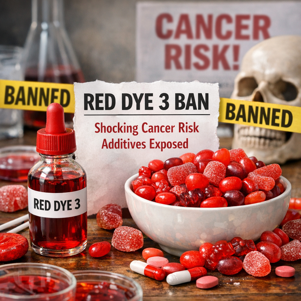 Illustration of Red Dye 3 Ban: Shocking Cancer Risk Additives Exposed